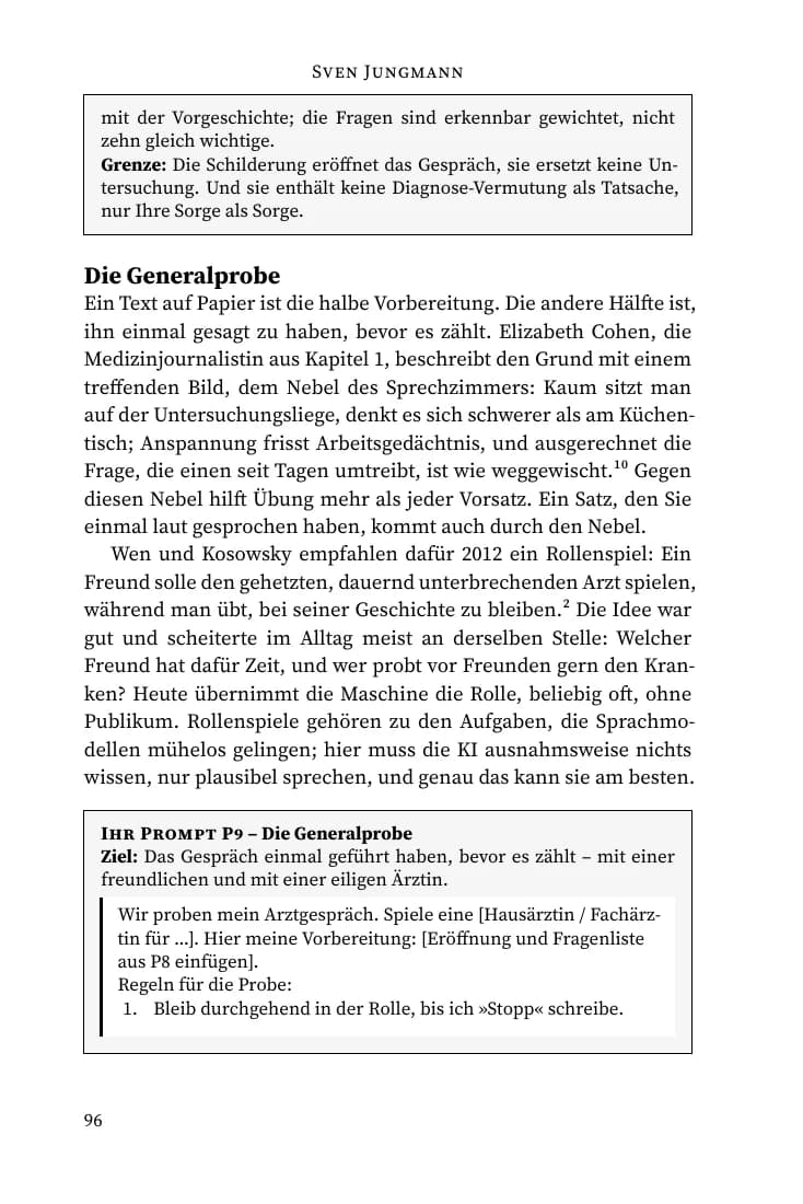 Seite 96: Grenzen der Gesprächsvorbereitung und Einstieg in die Generalprobe.