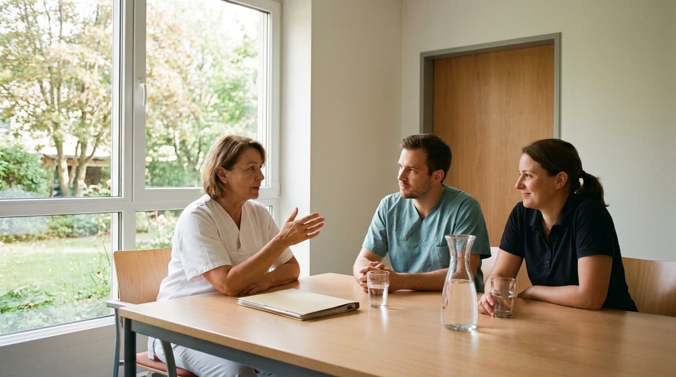Zwei Kolleginnen im Gespräch vor einem gemeinsamen Bildschirm